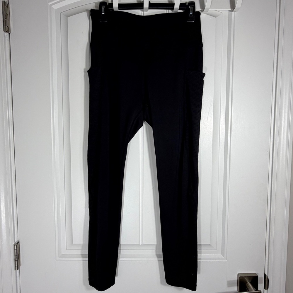UURUN Womens Black High Waisted Leggings with Side Pockets Size Large